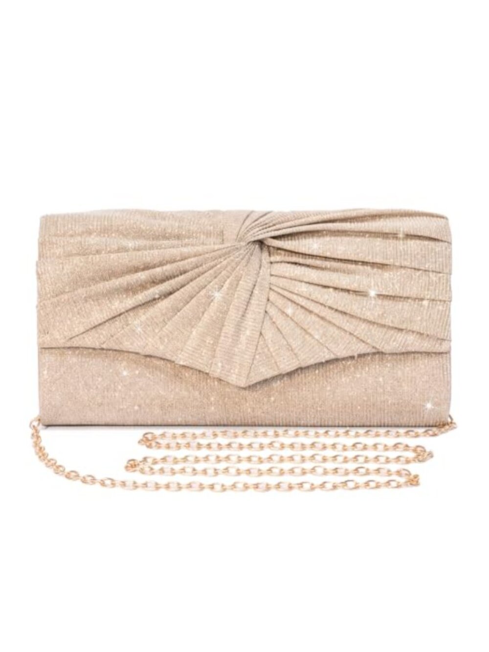 Glitter Ruched Knot Pleated Envelope Clutch Evening Bag with Chain Strap